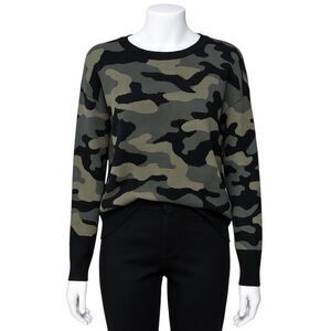 Isaac Mizrahi Sweater Womens Large Camo Green Black Crewneck Pullover Knit Top
